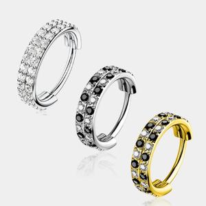 Checkerboard CZ Gold Silver Nose Piercing Jewelry Hoop 316L Stainless Steel Jewelry