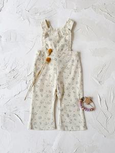 Baby's Floral Print Lace Trim Suspender Pants, Cute Suspender Trousers for Infant Toddler Kids, Newborn Baby Girls Spring & Fall Clothes