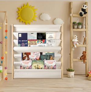 Kids Sling Bookshelf with Pocket for Kids Bedroom Storage - 6 Tiers, Perfect for Toy and Story Books