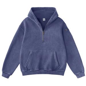 FAIABLE Oversized Hoodie for Women Vintage Acid Washed Heavyweight Fleece Half Zip Pullover with Kangaroo Pocket & Earbud Sleeve Pocket Casual Aesthetic Streetwear Style Essential Hoodies Comfort Hoodies Zip Hoodie