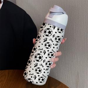 32oz Creative Soccer Double Water Bottle with Straw, Stainless Steel Insulated Large Capacity Thermal Cup for Girls, Great Gift for Birthdays and Holidays, Suitable for Sports, Outdoor, and Daily Use