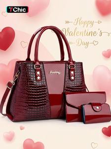 〖Valentines Day〗Women's PU Crocodile Pattern Square Handbag, Fashionable Handbag, Classic Commuter Office Tote Bag, Elegant Crossbody Bag, Perfect Gift for Wife