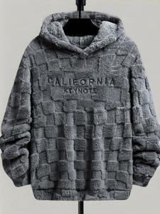 Men's Fabric Letter Embroidery Drop Shoulder Fuzzy Hoodie, Regular Fit Casual Fashion Long Sleeve Hooded Sweatshirt for Spring & Fall, Fashion Men's Clothes for Daily Wear, Going Out Tops, Longsleeves Slogan Embroidered Hoodies, Streetwear