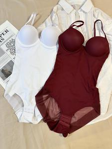 Women's Solid Color Shapewear Cami Bodysuit, Casual Comfy Breathable Tummy Control Shaper, Ladies Waistband Shaping Bodysuit for All Seasons, Underwear, High Compression Shapewear