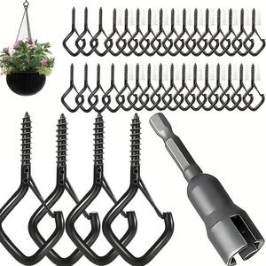 45pcs Windproof Outdoor Screw Hooks with Safety Clips, Ideal for Hanging Christmas Lights and Potted Plants, Durable and Secure