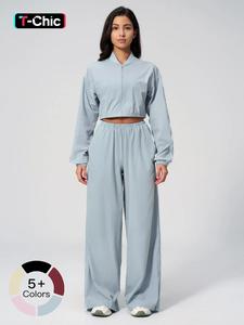 Women's Sun Protection Sportswear Yoga Set, Long Sleeve Top & Pants, Breathable Outdoor Running Workout, Quick-Dry Loose Fit, All Seasons