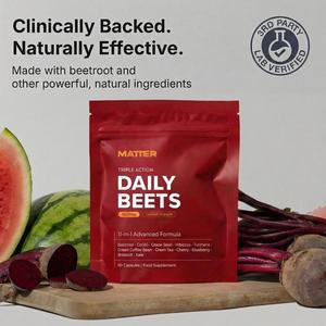 Daily Beets - Blood Pressure, Circulation & Heart Support - 12-in-1 Science-Backed Ingredients & High Strength Formula - 7,500mg Beetroot + 3,500mg Hibiscus - Energy & Cardiovascular Support - Blood Flow & Nitric Oxide - UK Lab Tested - 60 Capsules