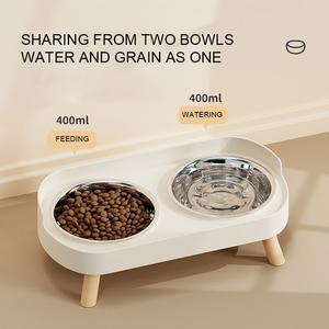 Stainless Steel Dog Bowl Cat Bowl Set, Anti-Tip Dual Bowls, High-Neck Elevated Slow Feeder, Pet Food Water Dish, Ideal for Dogs and Cats