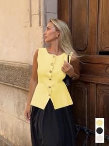 Women's Solid Color Button Front  Tank Top, Elegant Sleeveless Top for Summer, Ladies Clothes for Daily Wear, Vests