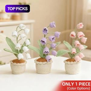 Cute Handmade Yarn Flower Knitted Bellflower Planter, Decorative Artificial Flower Desktop Decoration for Living Room Bedroom, Perfect Gift for Holidays and Special Occasions