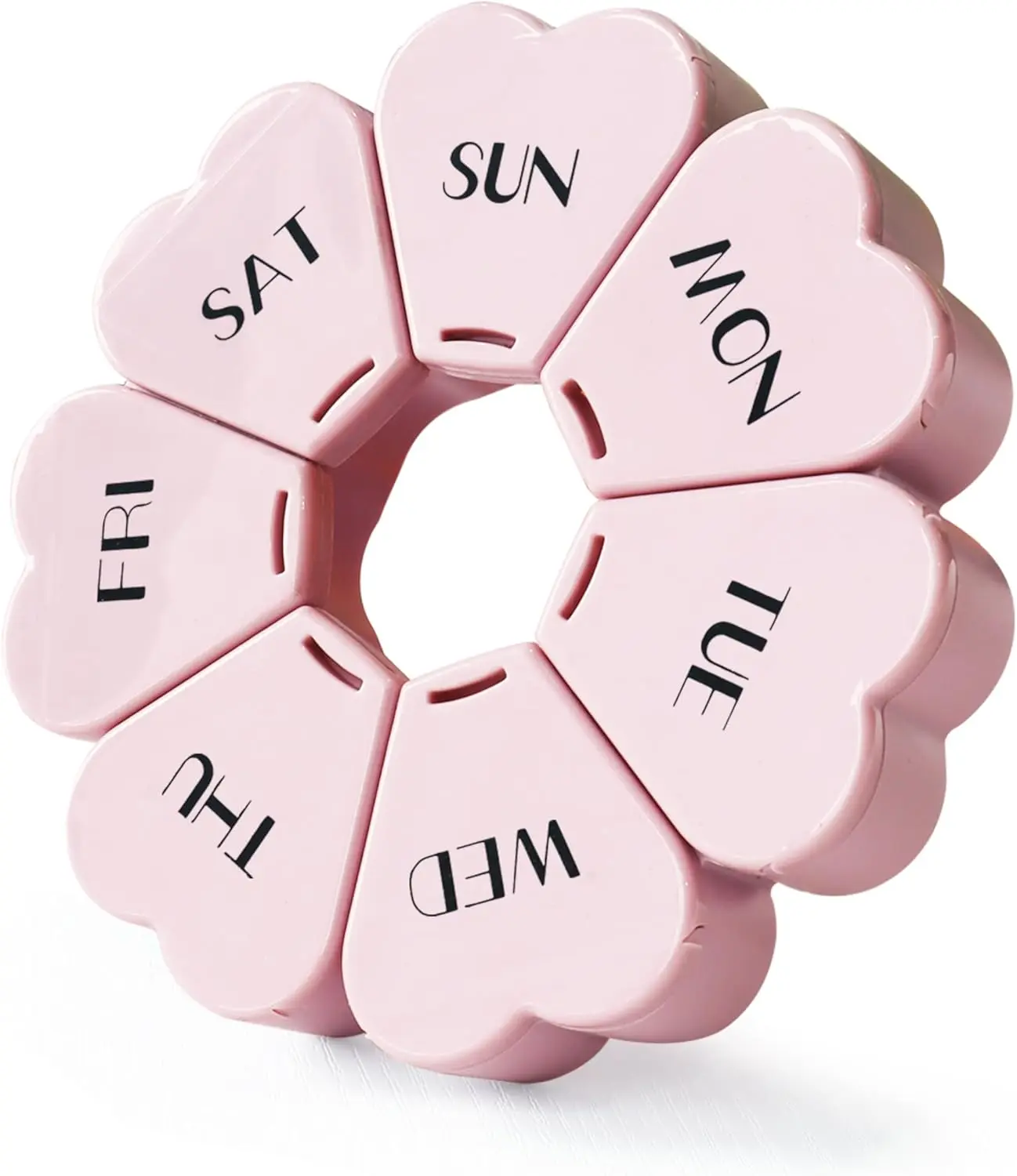 Weekly Pill Organiser, Cute, Round, Large Compartments, Portable 7 Days Tablet Box, Travel Case for Vitamins, Supplements Healthcare Pink