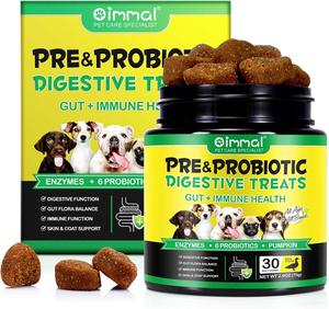 Probiotics for Dogs, Dog Digestive Health,30 Chews Probiotic Chews with Prebiotics & Probiotics, Duck Flavor, Suitable for All Dogs (30 chews)