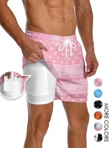 Men's Paisley Print Pocket Drawstring Waist Shorts, Regular Fit Casual Straight Leg Shorts for Summer, Fashion Men's Bottoms for Beach Vacation