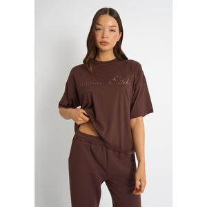 Kaiia Script Logo Oversized T-Shirt Mocha