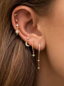Star & Moon Design Dangle Earrings & Stud Earrings, Constellation Earring, Cute Rhinestone Decor Earrings Set, Fashion Jewelry Accessories for Women & Girls