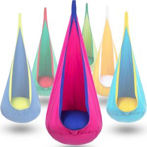 pod swing seat with inflatable pillow, hanging hammock swing with pocket, outdoor and indoor sensory swing