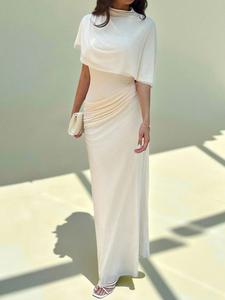 Women's New Elegant Simple Commuter Fashion Elastic Waist Design Multi-Layer Ruffle Decorative Belt Slimming Belly Long Dress