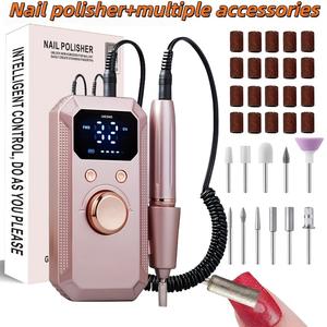 Electric Nail Drill Set for Gel Nails, Girl using nail polisher,LED Display, 32 Speed Settings, Efficient Power, Long Lasting, Compact Design, Salon Equipment, Nail Grinding Tool