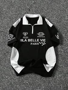 Men's Letter Print Short Sleeve Polo Shirt, Regular Fit Casual Street Top for Summer, Men's Clothes for Daily Wear, Tropical