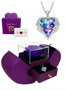 Women's Artificial Gemstone & Rhinestone Decor Pendant Necklace with Rose Gift Box, Fashionable Heart Design Pendant Necklace, Suitable As Gift for Anniversary, Valentine's Day, Jewelry