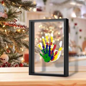 Wooden Transparent Handprint Photo Frame Set, DIY Custom Family Memorial Gift Kit, Includes Colorful Paints, Holds Up to 4 Handprints, Home Decoration
