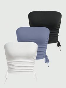 Women's Solid Color Tube Top, Casual Strapless Top for Summer, Women's Top for Daily Wear