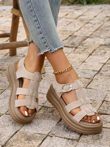 Women's Fashion Solid Color Gladiator Sandals, Adjustable Platform Shoes, Casual Summer Footwear, Lightweight Breathable Comfort