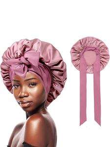 Pink Satin Bonnet, Ruched Design Sleeping Bonnet with Ribbon, Fashion Hair Accessories for Women & Girls, Elastic Hair Bonnet, Bonnets for Sleeping, Hair Cap for Sleep