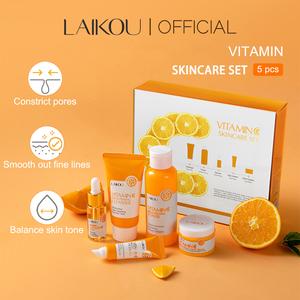 LAIKOU Vitamin C Skincare Kit 5 Piece Set,Includes Facial Cleanser, Toner, Serum, Eye Cream & Moisturiser. Reduce The Appearance Of Pores, Smooth Away Fine Lines And Balance Your Complexion. Both Men And Women.Hydrating Skincare Gift Box Kit.
