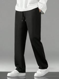 Men's Solid Color Pants, Loose Casual Comfy Breathable Quick Drying Straight Leg Trousers for Summer, Men's Bottoms for Daily Wear, Beige