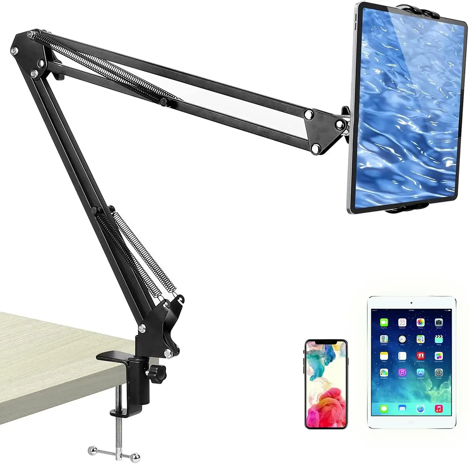 Cell Phone Holder Phone Holder Stand for Bed Desk 360° Flexible Adjustable Long Arm Clamp Bracket Mount Stand for iPad Phone (4.72''-7.09'') Computer Plastic Steel Tablet Alloy Aluminium Portable Remote Smartphone Black