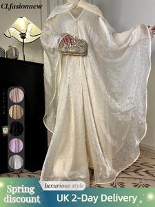 #CL01  Star Light Abaya, Sparkling Abaya two piece set, pearl tulle cape shines like a starry night sky, party, wedding, gathering Abaya cardigan and base layer dress with batwing sleeves satin lining, glowing bright eyes of beauty