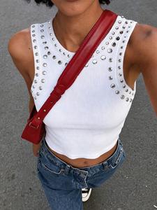 Y2K Style Rivet Decor Backless Top, Slim Fit Sleeveless Crop Shirt, Perfect for Travel, Daily Wear, Street Photography, Summer