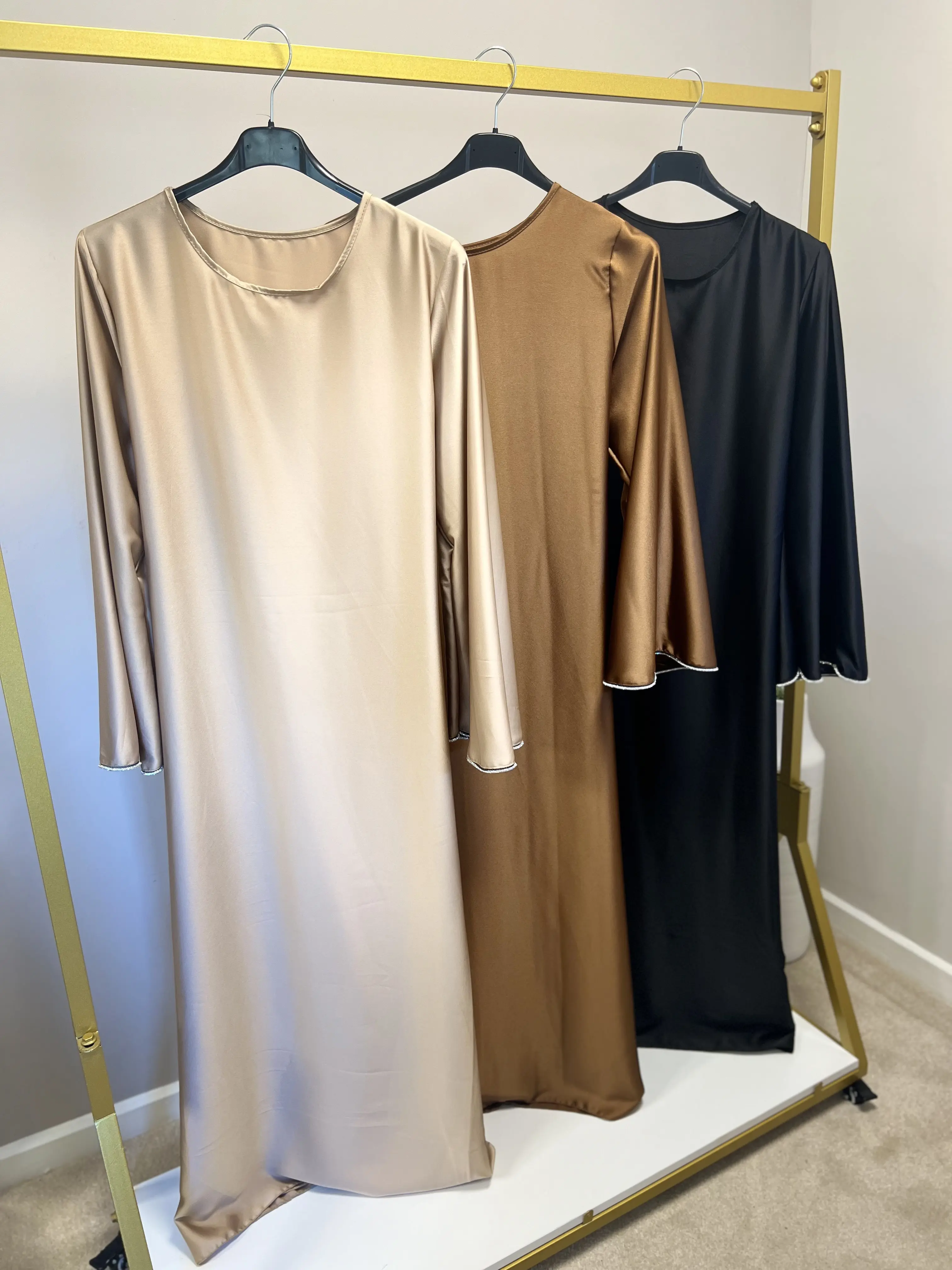 Luxurious Satin Abaya with Rhinestone Embellishments for Formal Occasions. Ramadan Ready.