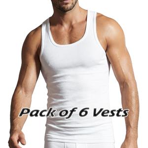 Pack Of 6 Mens Vests White Plain Sleeveless 100% Cotton Tank Top Vest Cotton Undershirt Lightweight Breathable Sizes S to 2XL