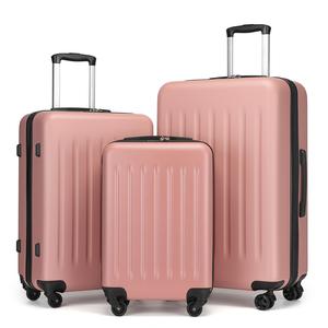 [MissLulu Bags] Box Design 28'' Large Expandable Suitcase Only, 19''/24''/28'' 3piece Set with 360 Degrees Wheels and Combination Lock - Nude PInk