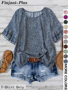 Plus Size All Over Print Ruffle Layered Sleeve Blouse, Casual Short Sleeve Round Neck Top for Daily Wear, Women's Plus Clothing for All Seasons