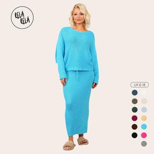 RELA RELA Cropped Batwing Jumper & Knitted Midi Skirt Set UK 6-18 Long Sleeve Womenswear