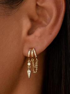 Dangle Earrings for Women,Gold Plated Triple Huggie Stud Earrings Cute Statement Chain Earring Dainty Drop Earrings for Women Trendy Gold Jewelry