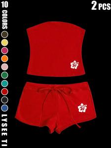 Women's Floral Print Crop Top & Shorts Two-Piece Set, Casual Sleeveless Top & Shorts for Daily Wear, Ladies Outfits for Summer