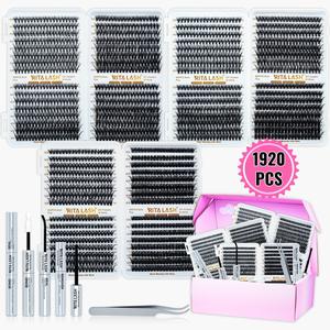 RITALASH Lash Clusters Kit, 1920 Pcs Eyelashes Clusters Extensions Kit 10-16mm Individual Lashes D Curl Wispy Black False Eyelashes Eyelash Glue Extension with Bond Seal Remover Tweezers DIY Lash Kit Eyelash Tools (30D+40D+50D+60D+80D+100D)
