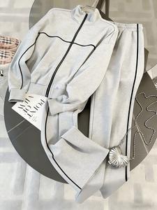 Women's Casual Sportswear Set, Long Sleeve Zipper Stand Collar Top High Waist Pants, Spring & Fall Commuter, Elegant Daily Wear, Athleisure Wear Set