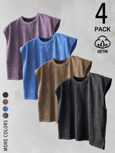 4/3/1 Pack Madam’s Vintage Washed Cotton Sleeveless T-Shirt, Oversized Crew Neck Muscle Tank Top, Casual Streetwear Vest for Gym Workout Daily Summer