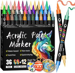 Acrylic Markers Dual Tip 36 Colors Waterproof for Wood Stone Ceramic Glass Gifts