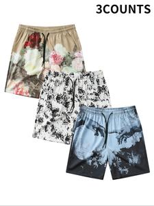Men's Floral Print Boxer Brief Swim Trunks, Regular Fit Casual Comfy Breathable Swim Shorts for Summer, Men's Swimwear for Beach Vacation