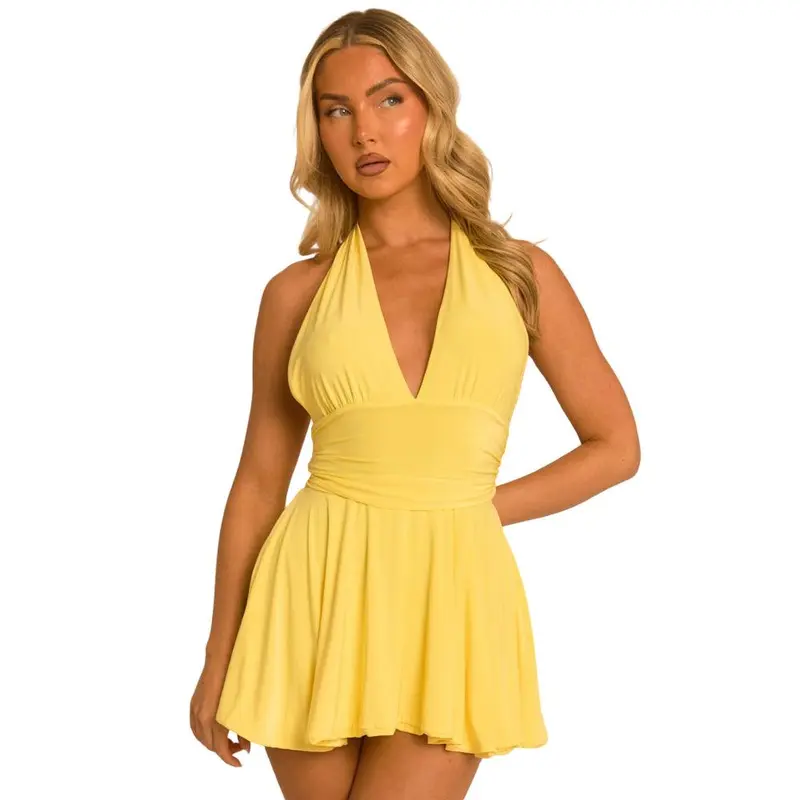 pippa halter plunge neck mini dress White Halter Plunge Neck Mini Dress