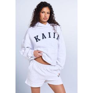 Kaiia Slogan Oversized Hoodie Light Grey Marl & Navy