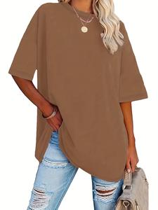 Summer Women's Plus Size T-Shirt Solid Color Round Neck Casual Loose Short Sleeve Tops