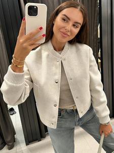 Women's Oversized Pilot Jacket Spring 2026 Casual Crop Wool & Blend Outerwears Elegant Button Up O-Neck Long Sleeve Bomber Jackets Korean Lazy-Glam High Street Jacket