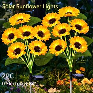 Solar Powered 6-Head LED Sunflower Garden Light, Waterproof Outdoor Pathway Lighting, Durable Plastic Flower Decorative Solar Lamp